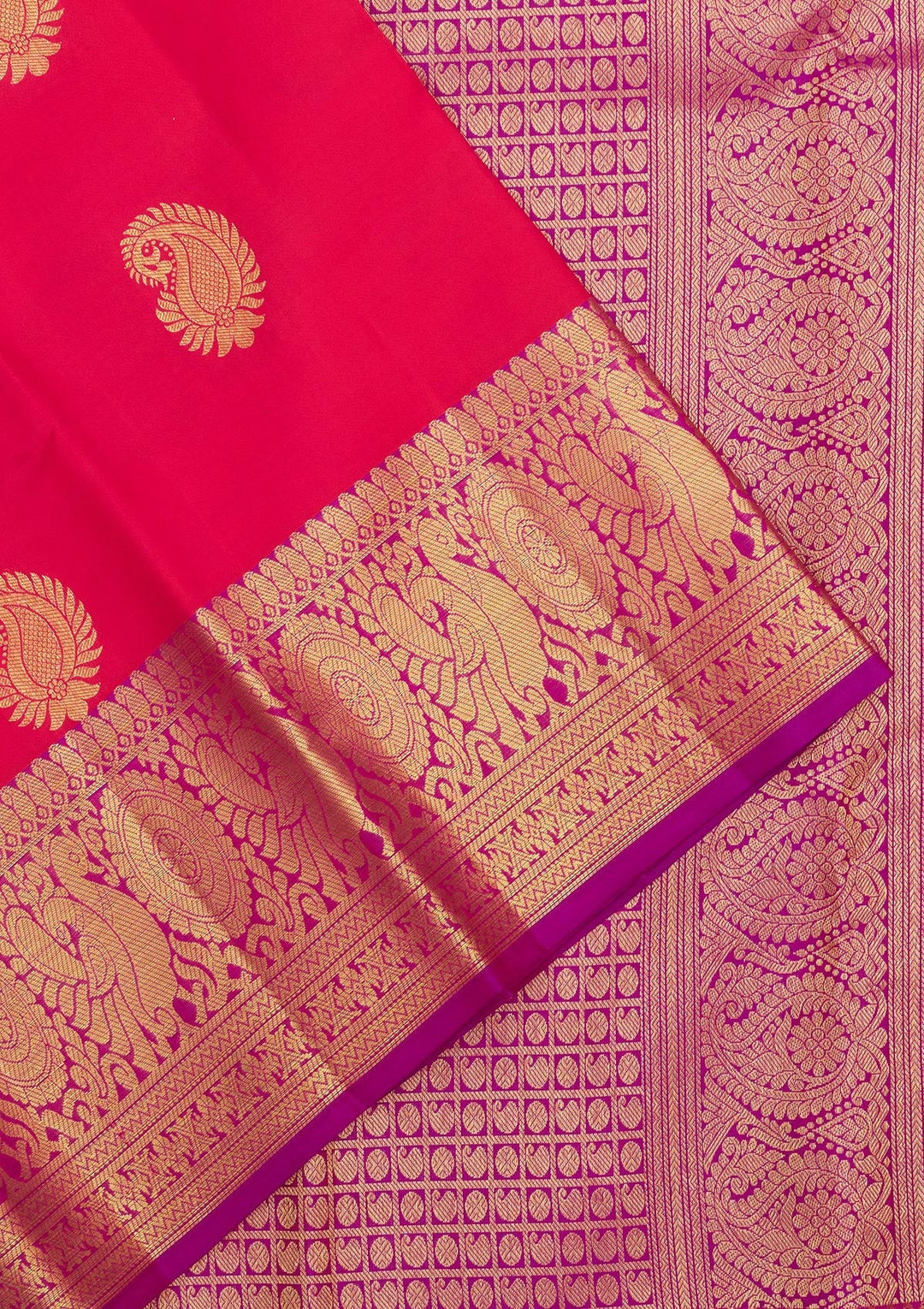 Rani Pink Zariwork Pure Silk Saree-Koskii