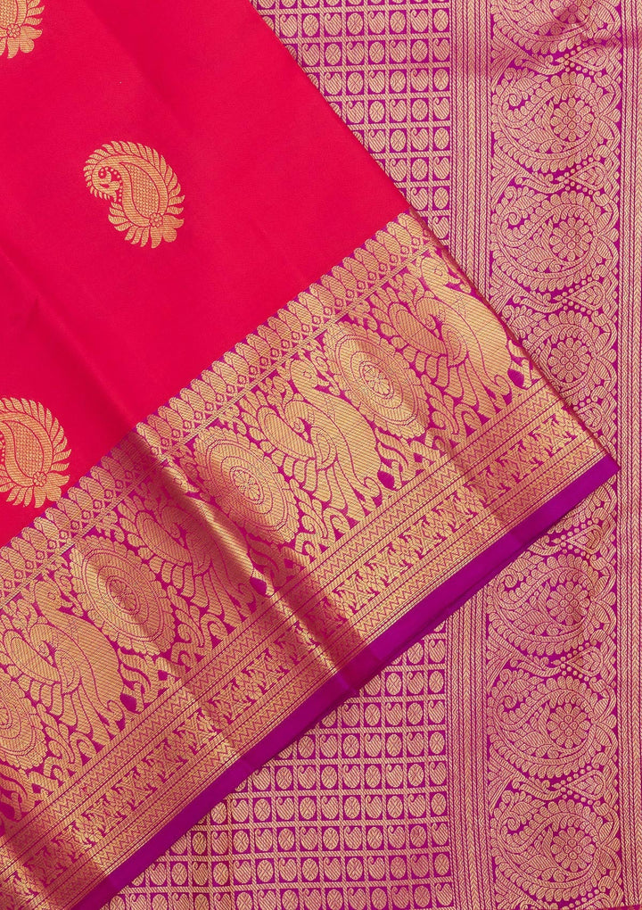 Rani Pink Zariwork Pure Silk Saree-Koskii