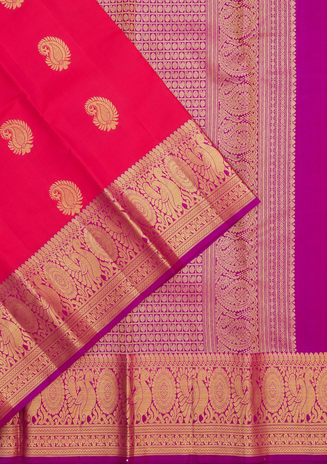 Rani Pink Zariwork Pure Silk Saree-Koskii