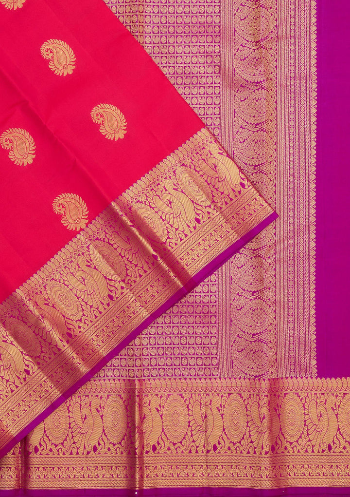 Rani Pink Zariwork Pure Silk Saree-Koskii