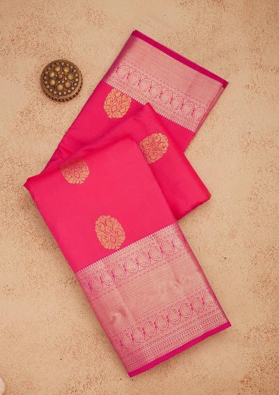 Rani Pink Zariwork Pure Silk Saree-Koskii