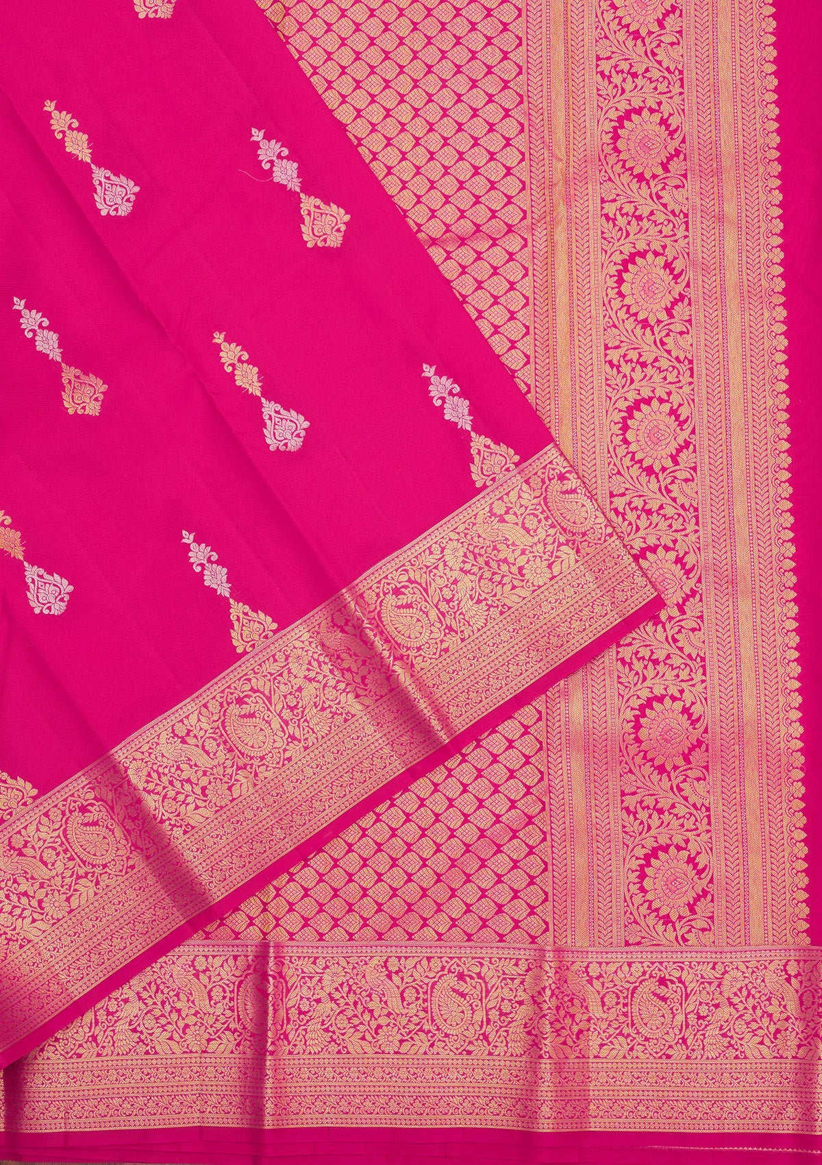 Rani Pink Zariwork Pure Silk Saree-Koskii