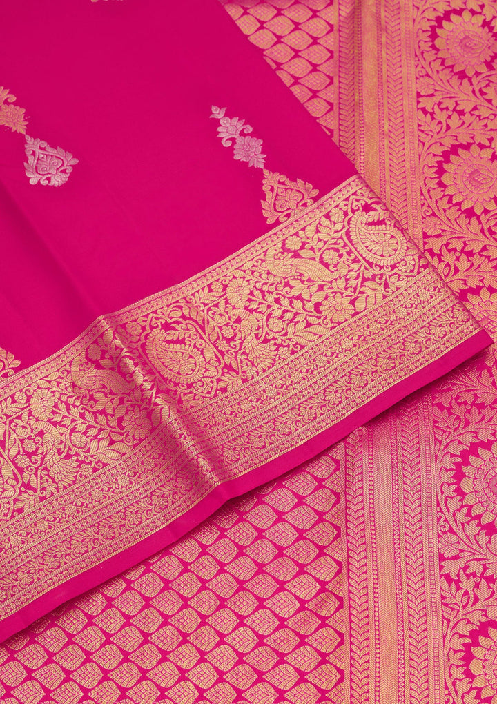 Rani Pink Zariwork Pure Silk Saree-Koskii