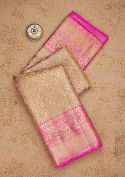 Rani Pink Zariwork Pure Silk Saree-Koskii