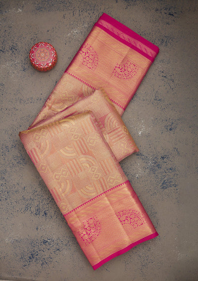 Rani Pink Zariwork Pure Silk Saree-Koskii