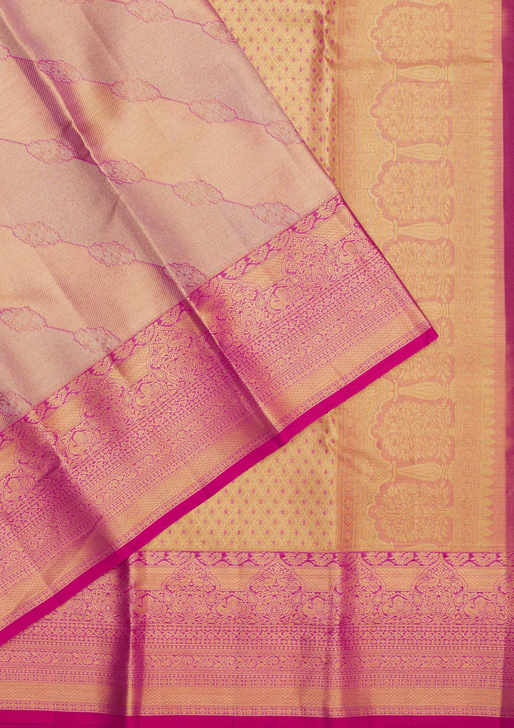 Rani Pink Zariwork Pure Silk Saree-Koskii
