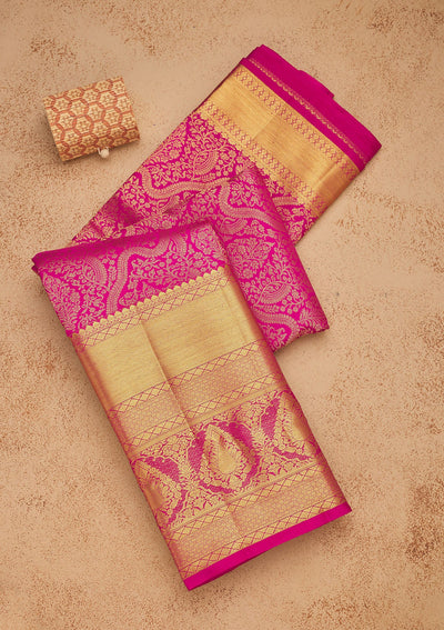 Rani Pink Zariwork Pure Silk Saree-Koskii