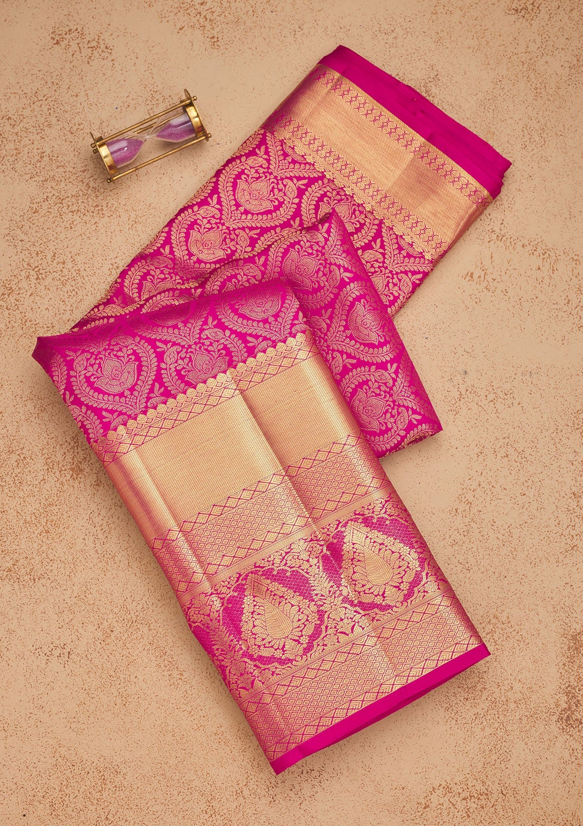 Rani Pink Zariwork Pure Silk Saree-Koskii