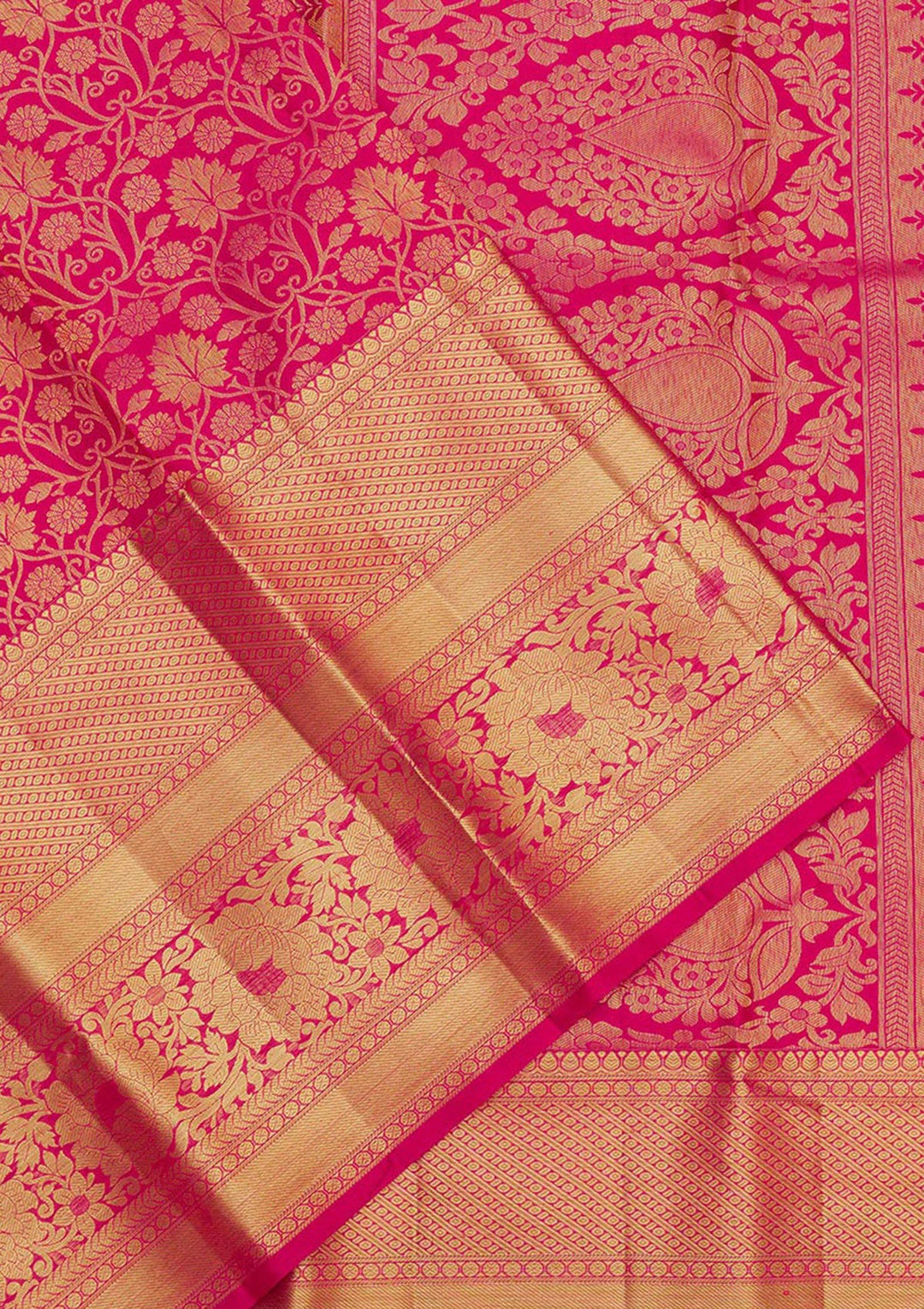 Rani Pink Zariwork Pure Silk Saree-Koskii