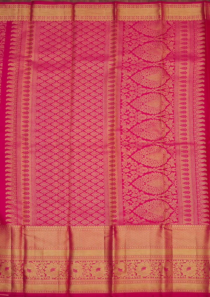 Rani Pink Zariwork Pure Silk Saree-Koskii