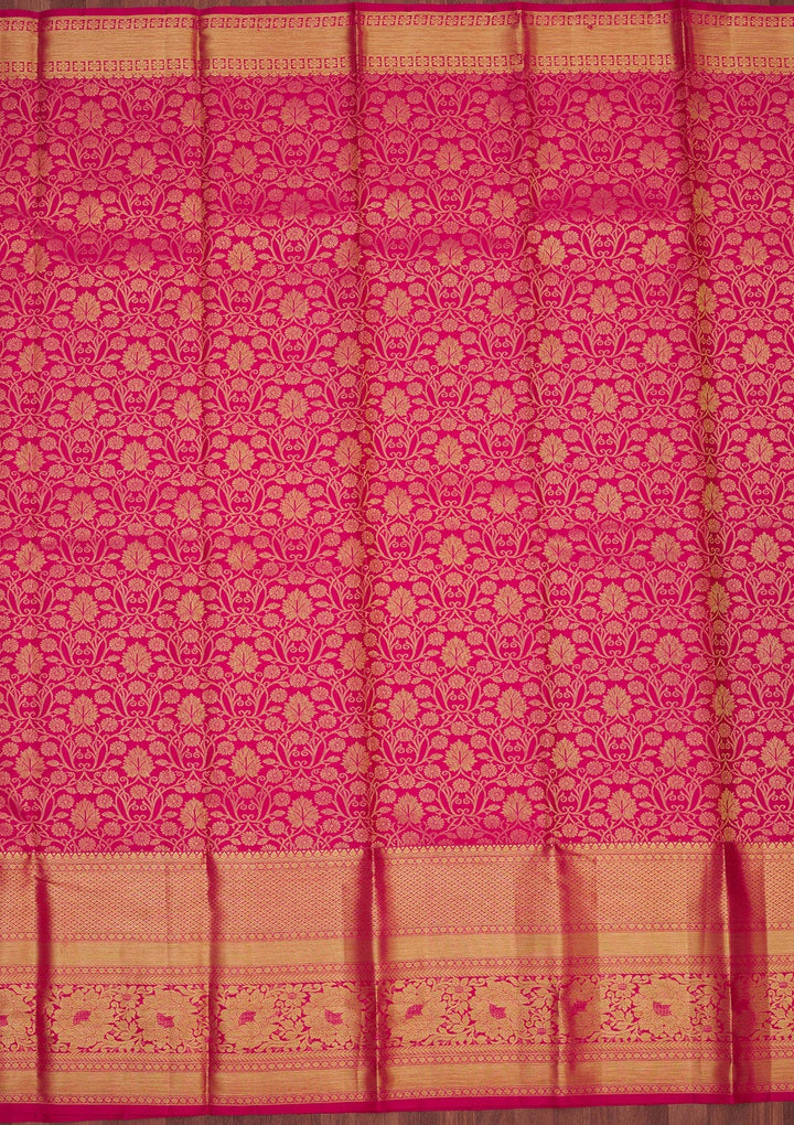 Rani Pink Zariwork Pure Silk Saree-Koskii