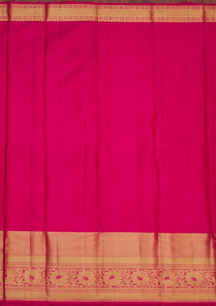 Rani Pink Zariwork Pure Silk Saree-Koskii