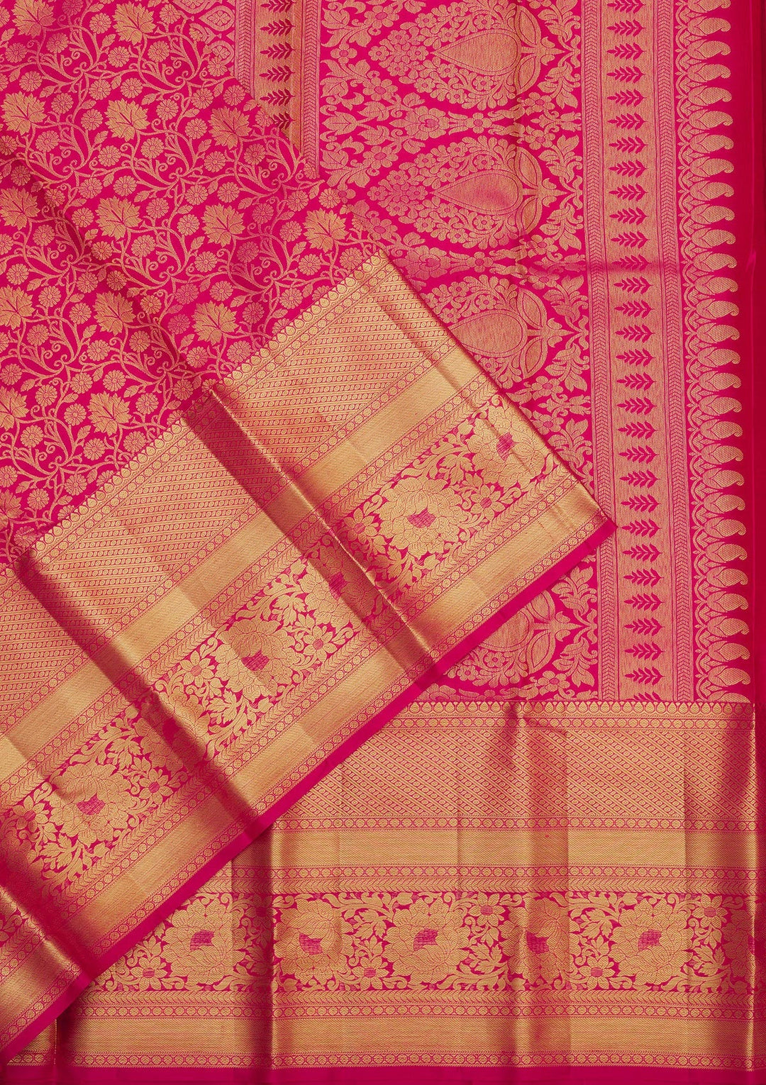 Rani Pink Zariwork Pure Silk Saree-Koskii