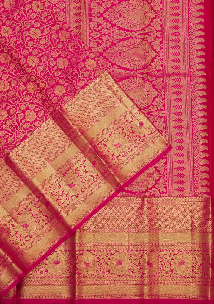 Rani Pink Zariwork Pure Silk Saree-Koskii