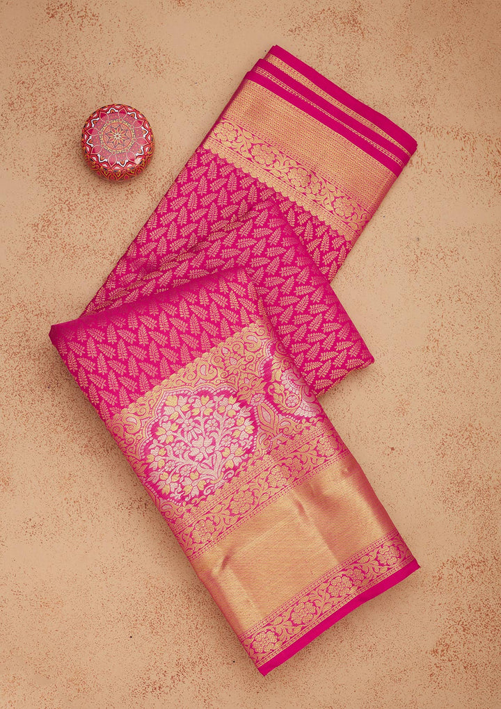 Rani Pink Zariwork Pure Silk Saree-Koskii