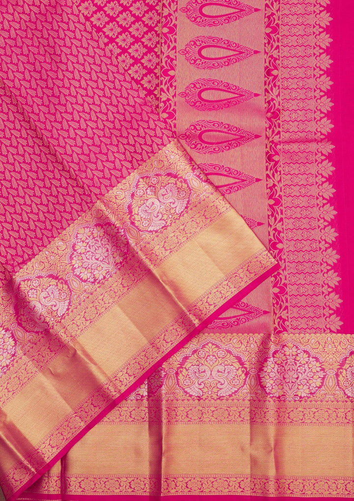 Rani Pink Zariwork Pure Silk Saree-Koskii