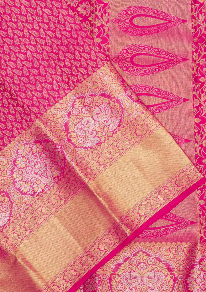 Rani Pink Zariwork Pure Silk Saree-Koskii
