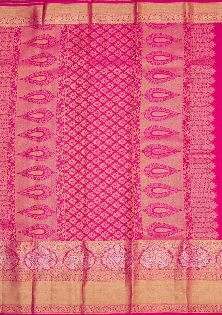 Rani Pink Zariwork Pure Silk Saree-Koskii