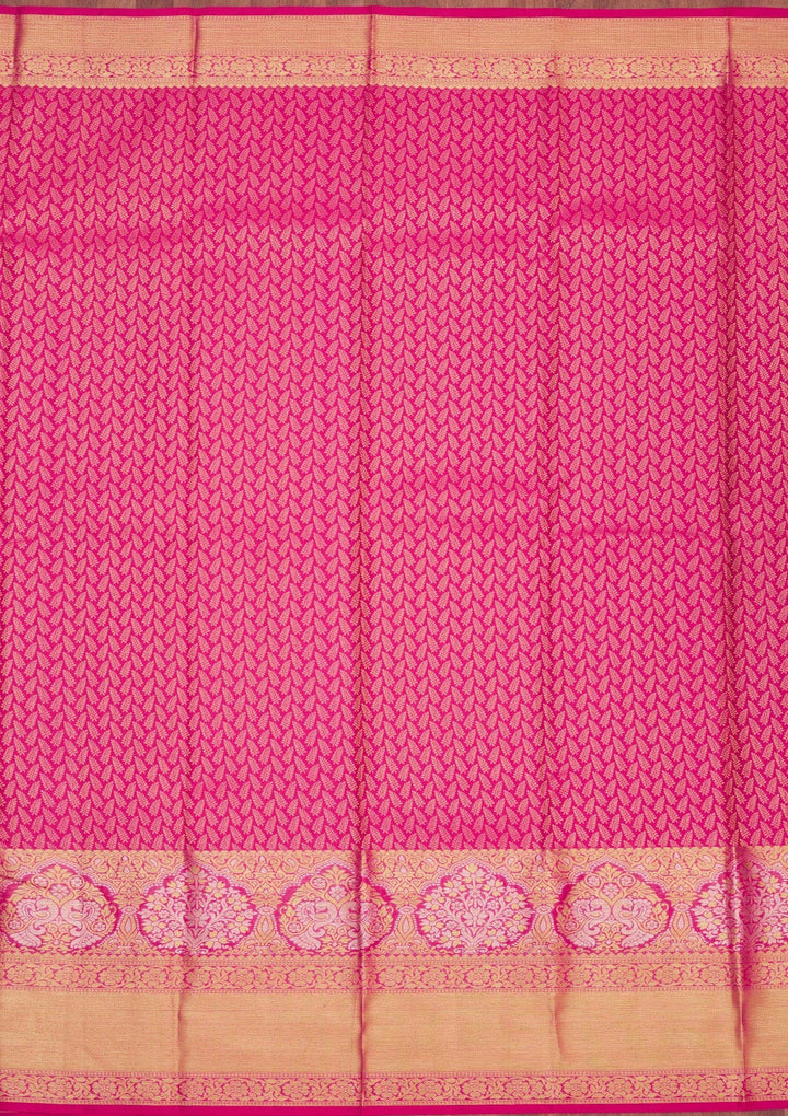 Rani Pink Zariwork Pure Silk Saree-Koskii