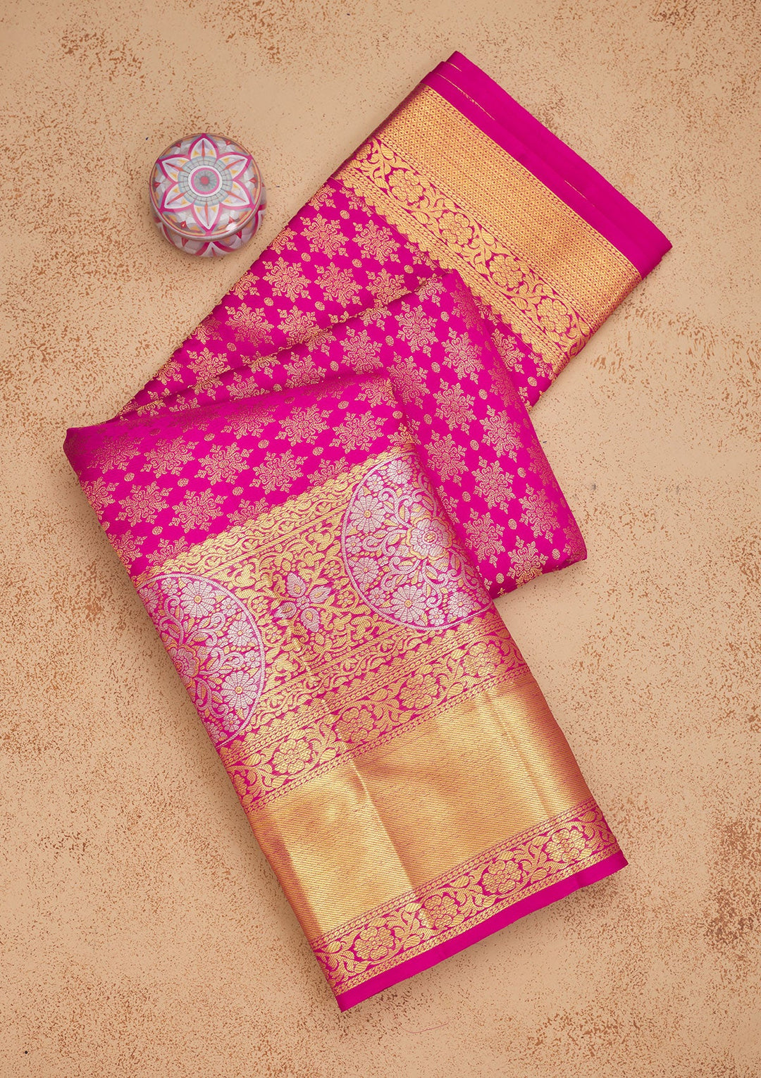 Rani Pink Zariwork Pure Silk Saree-Koskii