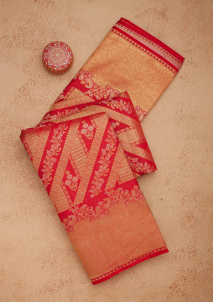 Rani Pink Zariwork Pure Silk Saree-Koskii