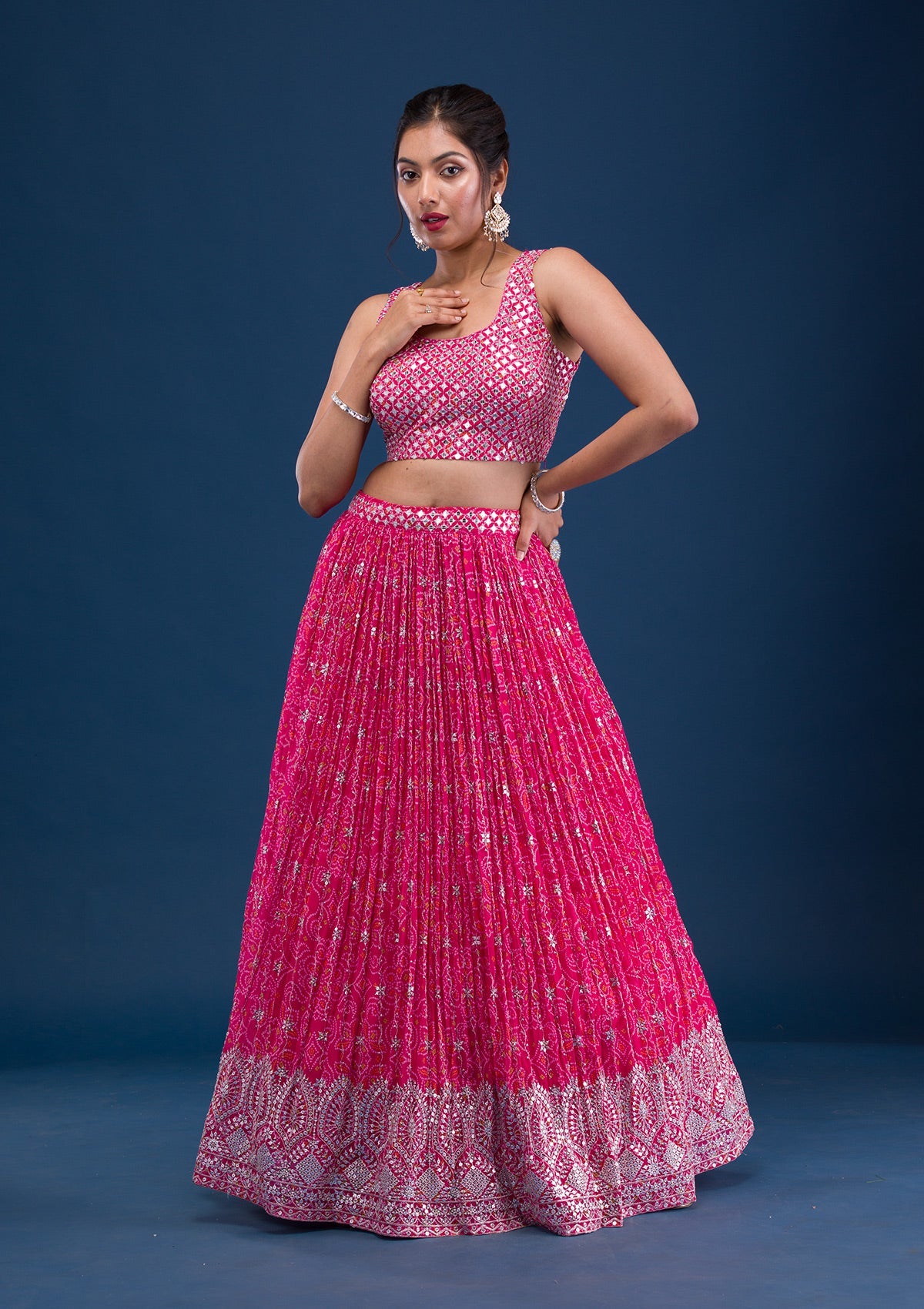 Rani Pink Bandini Georgette Readymade Lehenga-Koskii