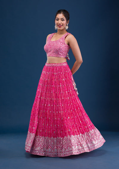 Rani Pink Bandini Georgette Readymade Lehenga-Koskii