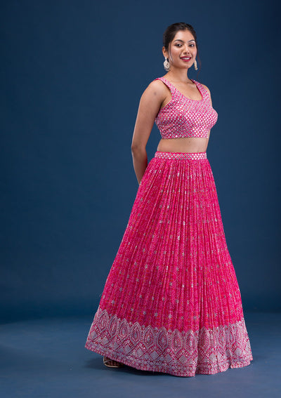 Rani Pink Bandini Georgette Readymade Lehenga-Koskii