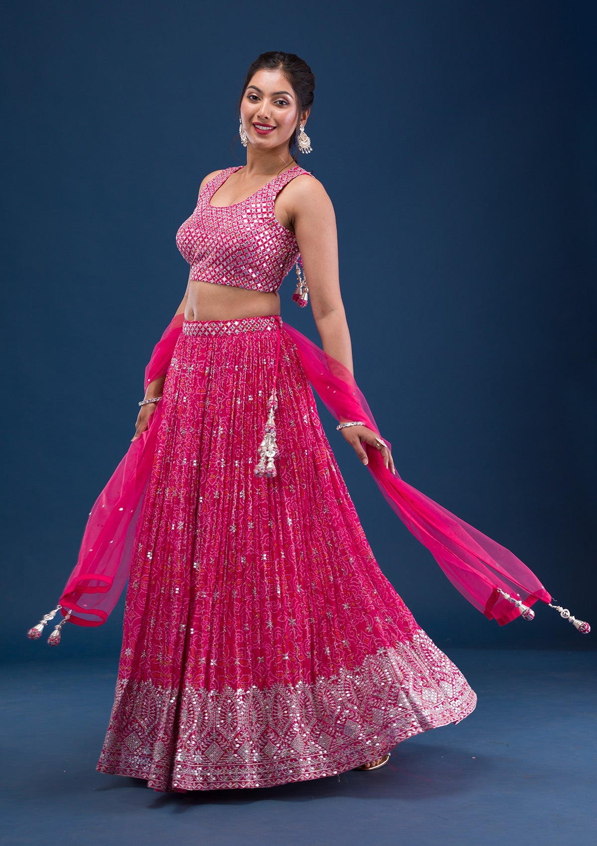 Rani Pink Bandini Georgette Readymade Lehenga-Koskii