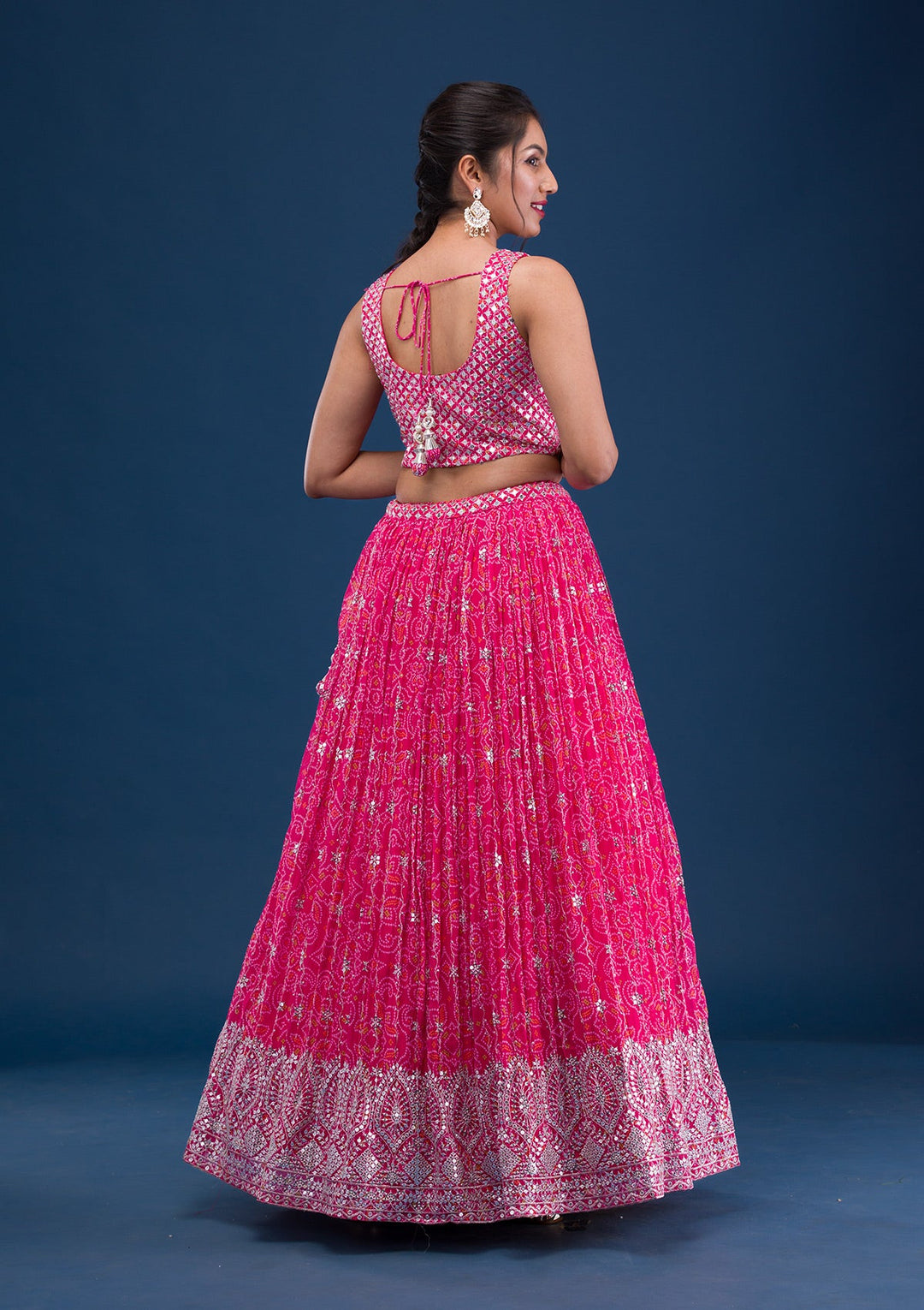 Rani Pink Bandini Georgette Readymade Lehenga-Koskii