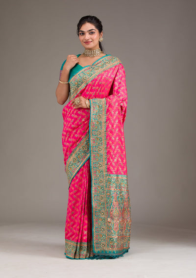 Rani Pink Cutdana Art Silk Saree-Koskii