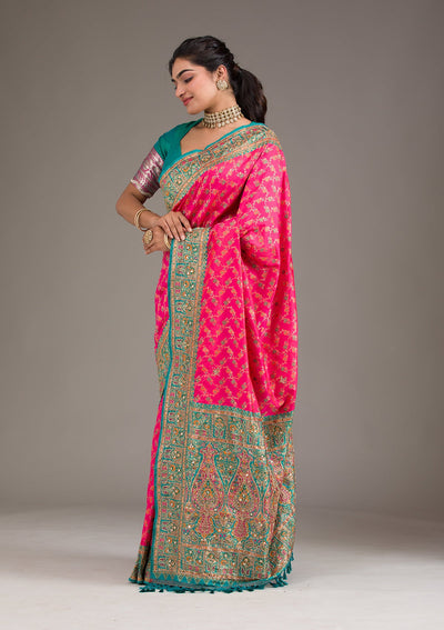 Rani Pink Cutdana Art Silk Saree-Koskii