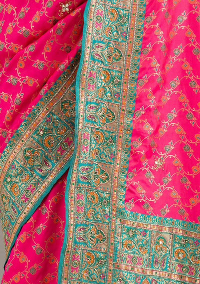 Rani Pink Cutdana Art Silk Saree-Koskii