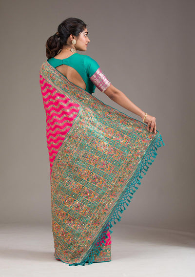 Rani Pink Cutdana Art Silk Saree-Koskii