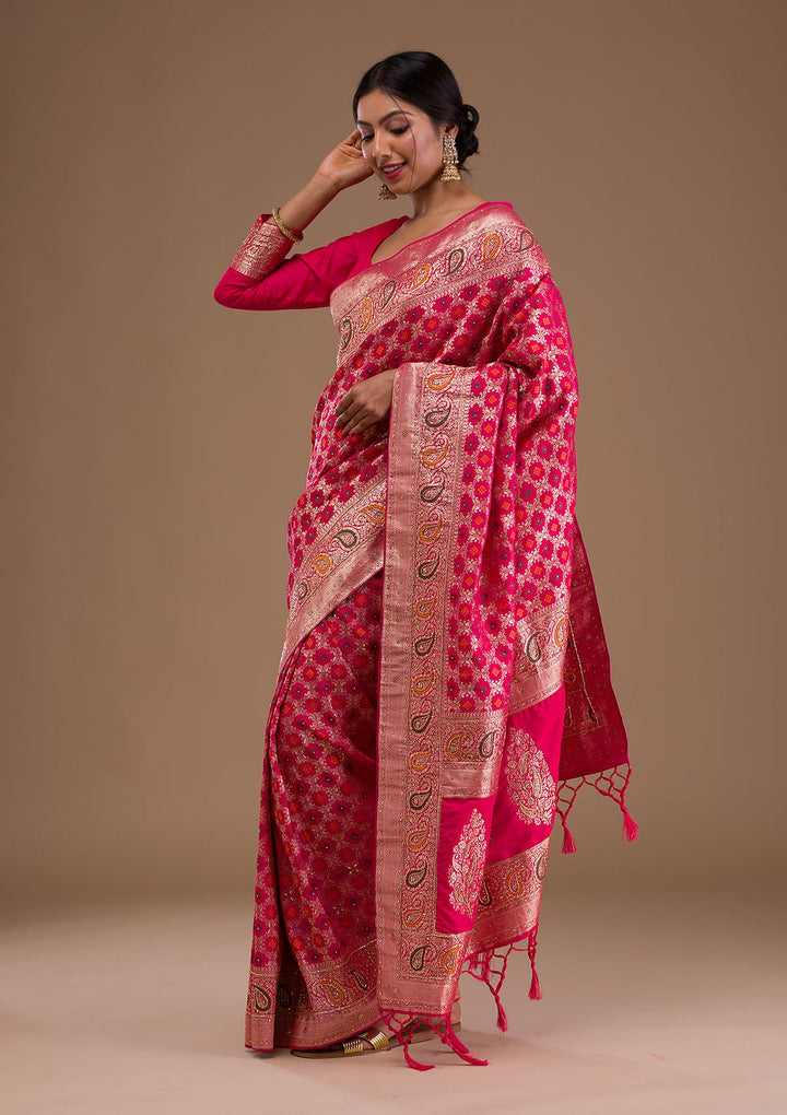 Rani Pink Cutdana Banarasi Silk Saree-Koskii