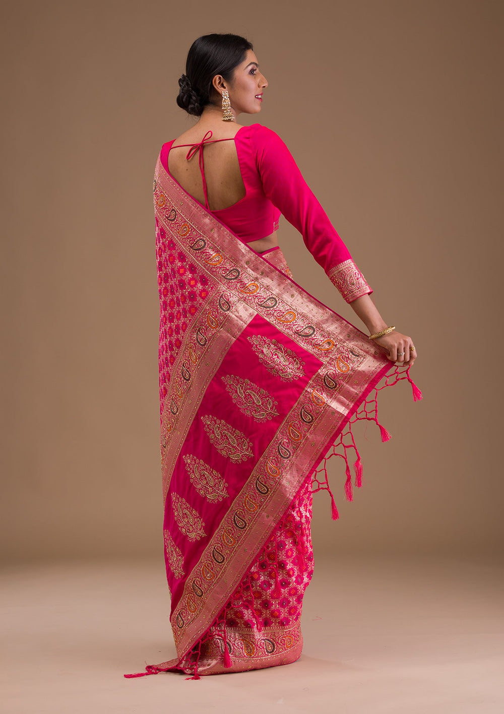 Rani Pink Cutdana Banarasi Silk Saree-Koskii