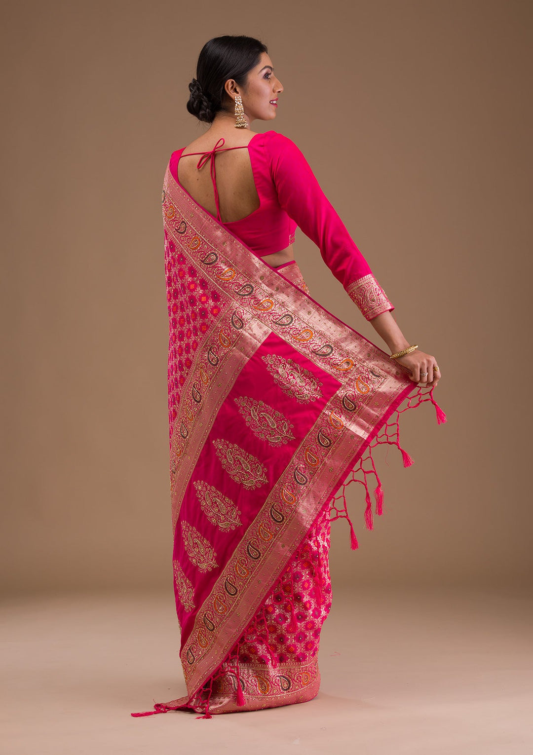 Rani Pink Cutdana Banarasi Silk Saree-Koskii