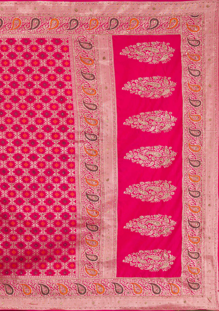Rani Pink Cutdana Banarasi Silk Saree-Koskii