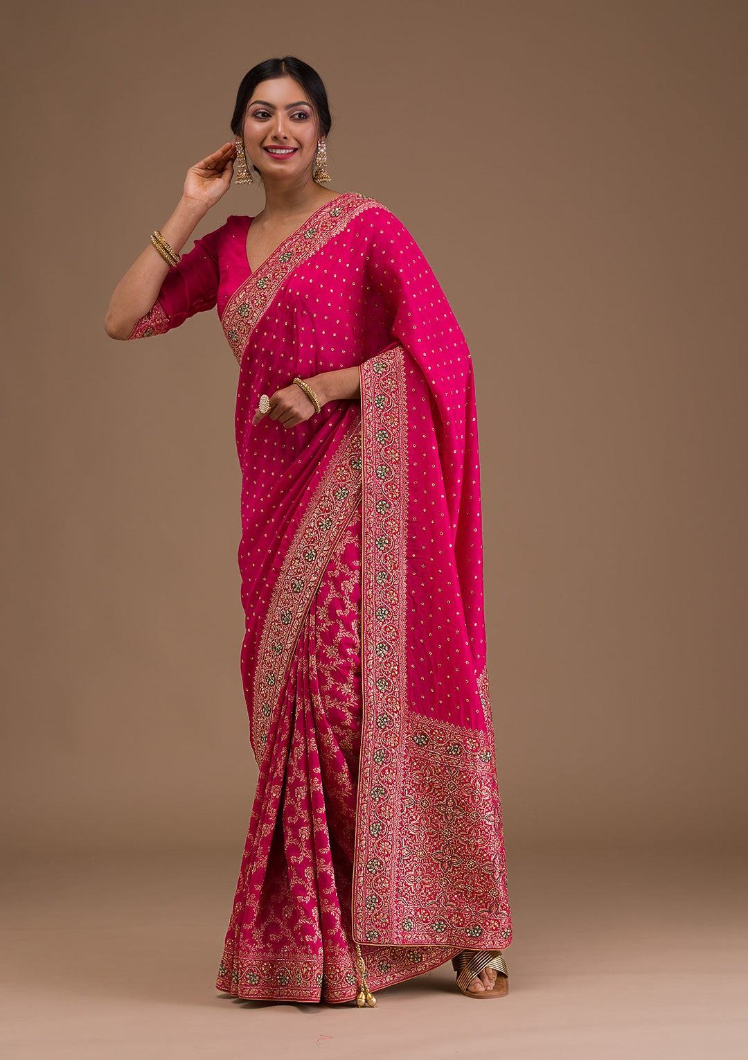 Rani Pink Cutdana Banarasi Silk Saree-Koskii