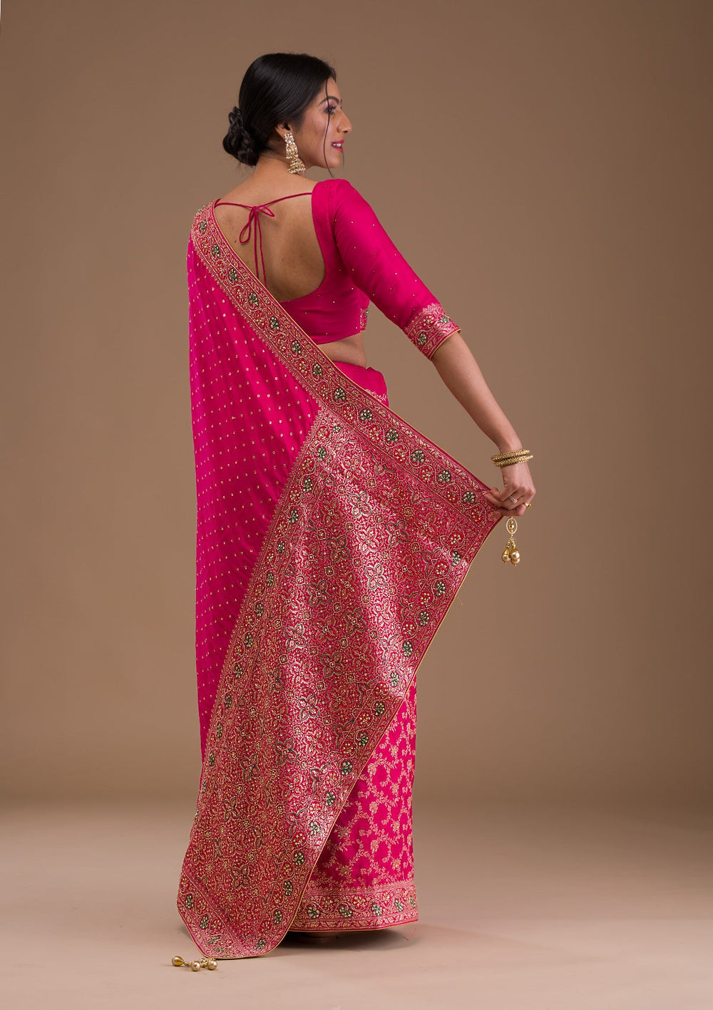 Rani Pink Cutdana Banarasi Silk Saree-Koskii