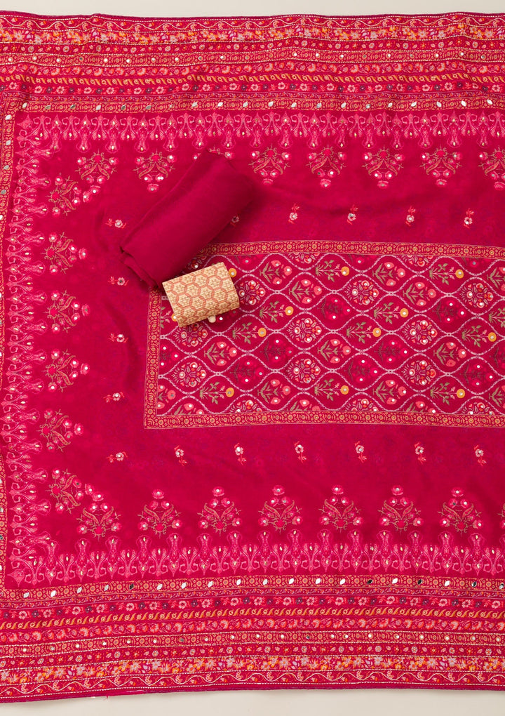 Rani Pink Cutdana Crepe Unstitched Salwar Suit-Koskii