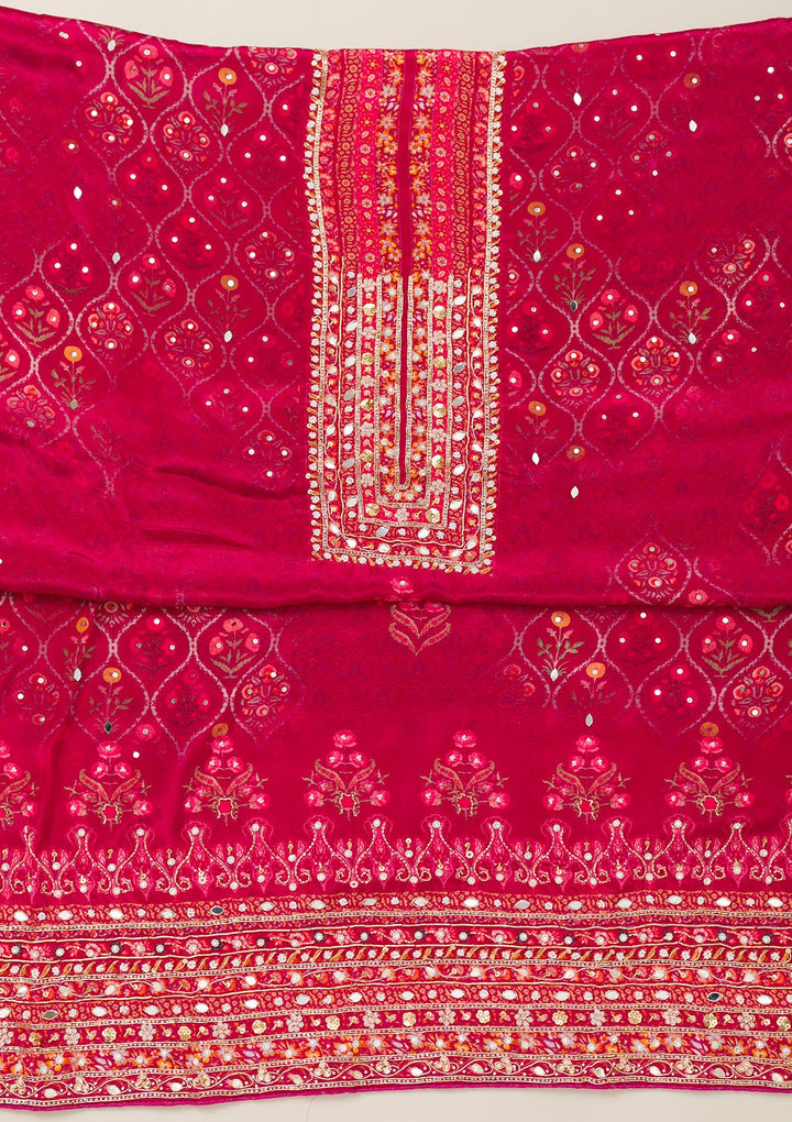 Rani Pink Cutdana Crepe Unstitched Salwar Suit-Koskii