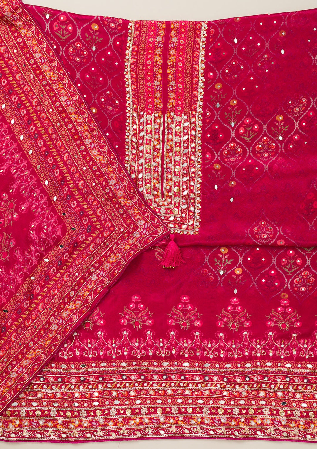 Rani Pink Cutdana Crepe Unstitched Salwar Suit-Koskii