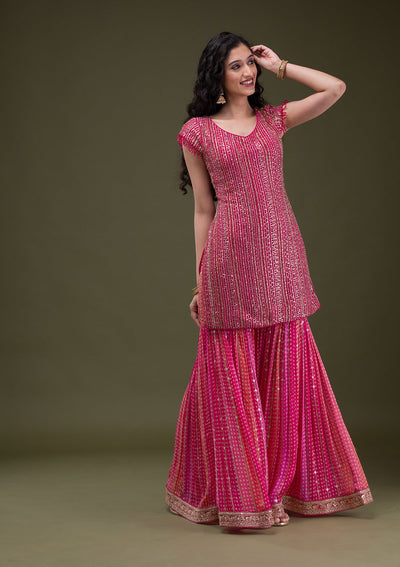 Rani Pink Cutdana Georgette Readymade Salwar Suit-Koskii