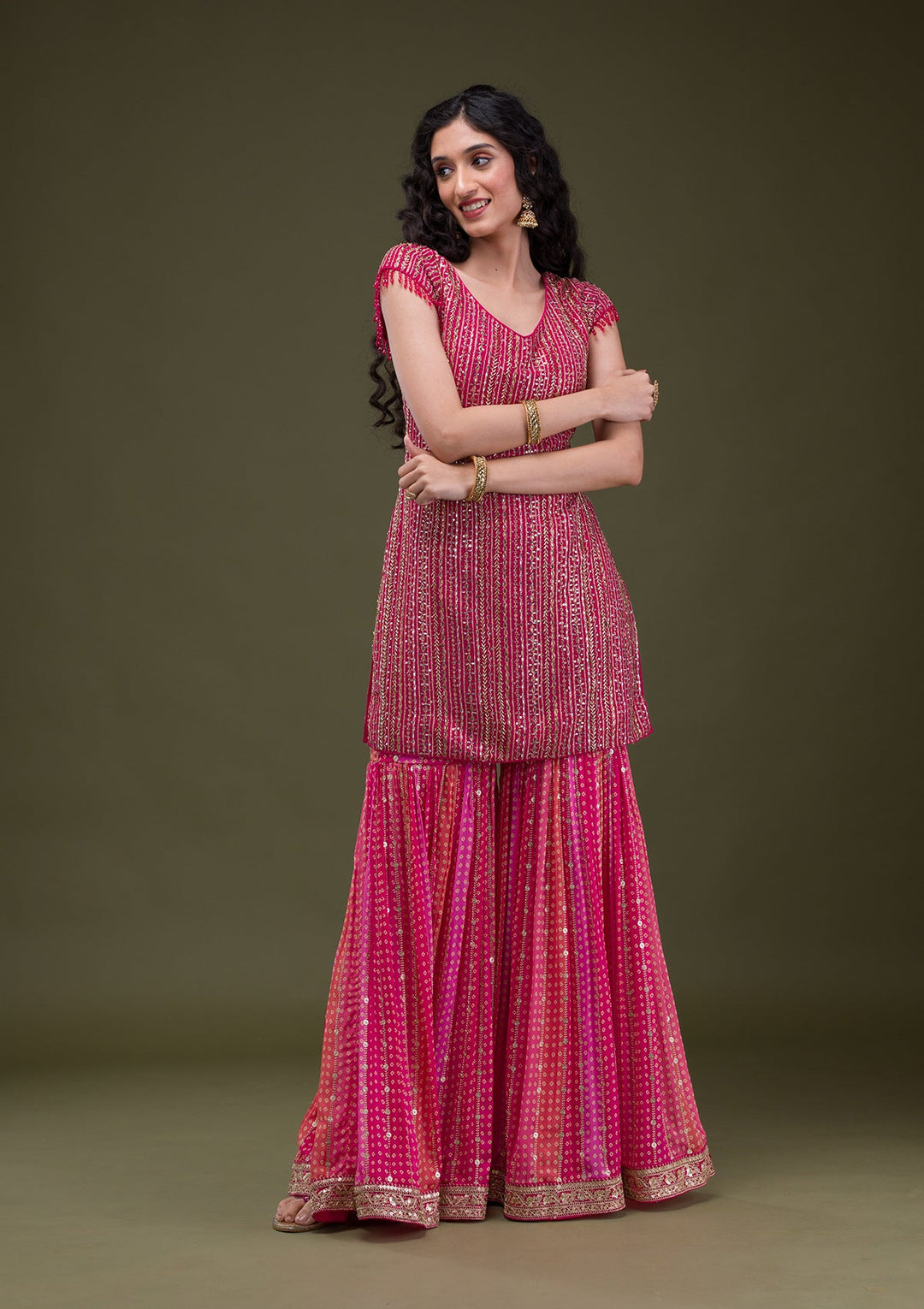 Rani Pink Cutdana Georgette Readymade Salwar Suit-Koskii