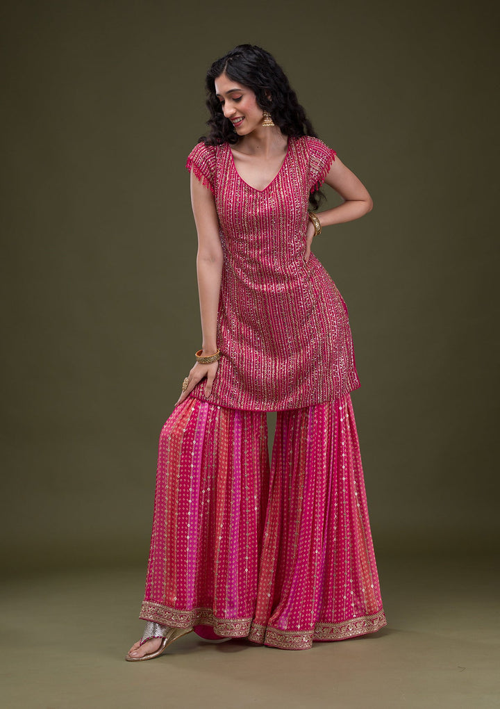 Rani Pink Cutdana Georgette Readymade Salwar Suit-Koskii