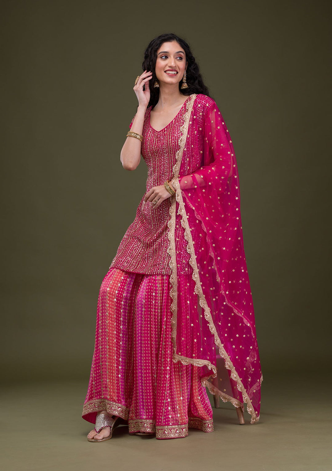 Rani Pink Cutdana Georgette Readymade Salwar Suit-Koskii