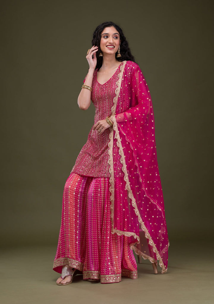 Rani Pink Cutdana Georgette Readymade Salwar Suit-Koskii