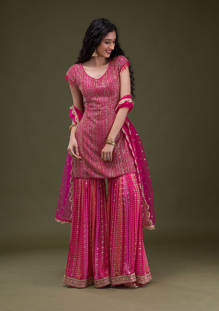 Rani Pink Cutdana Georgette Readymade Salwar Suit-Koskii