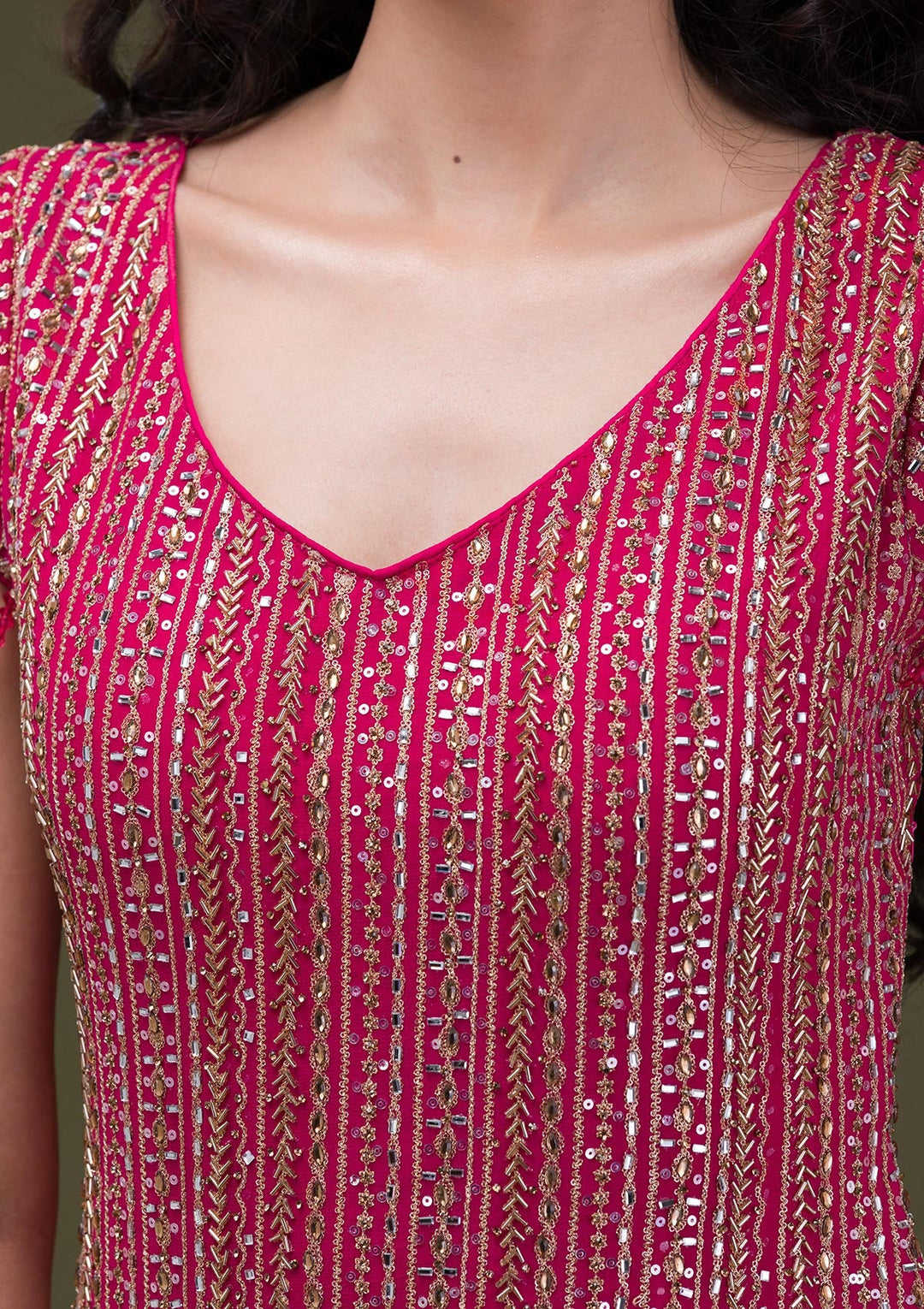 Rani Pink Cutdana Georgette Readymade Salwar Suit-Koskii